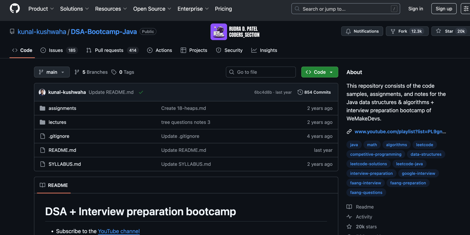 Visual for DSA Bootcamp Java, showing code and lecture notes.